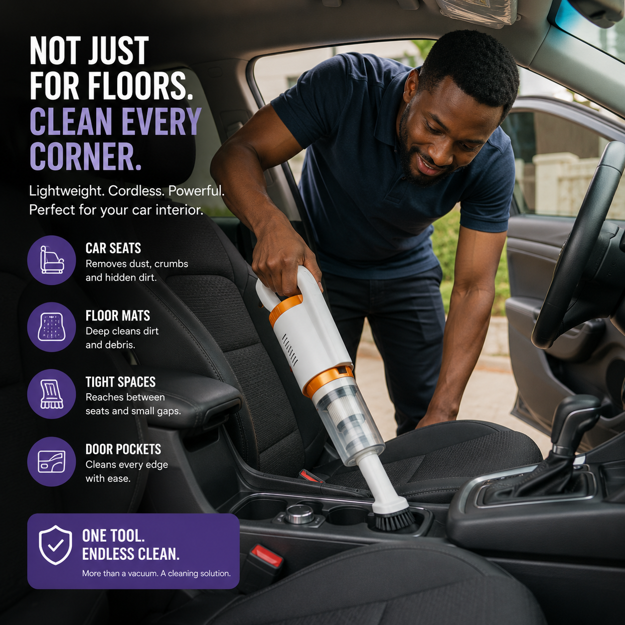 Cleaning car interior with the vacuum