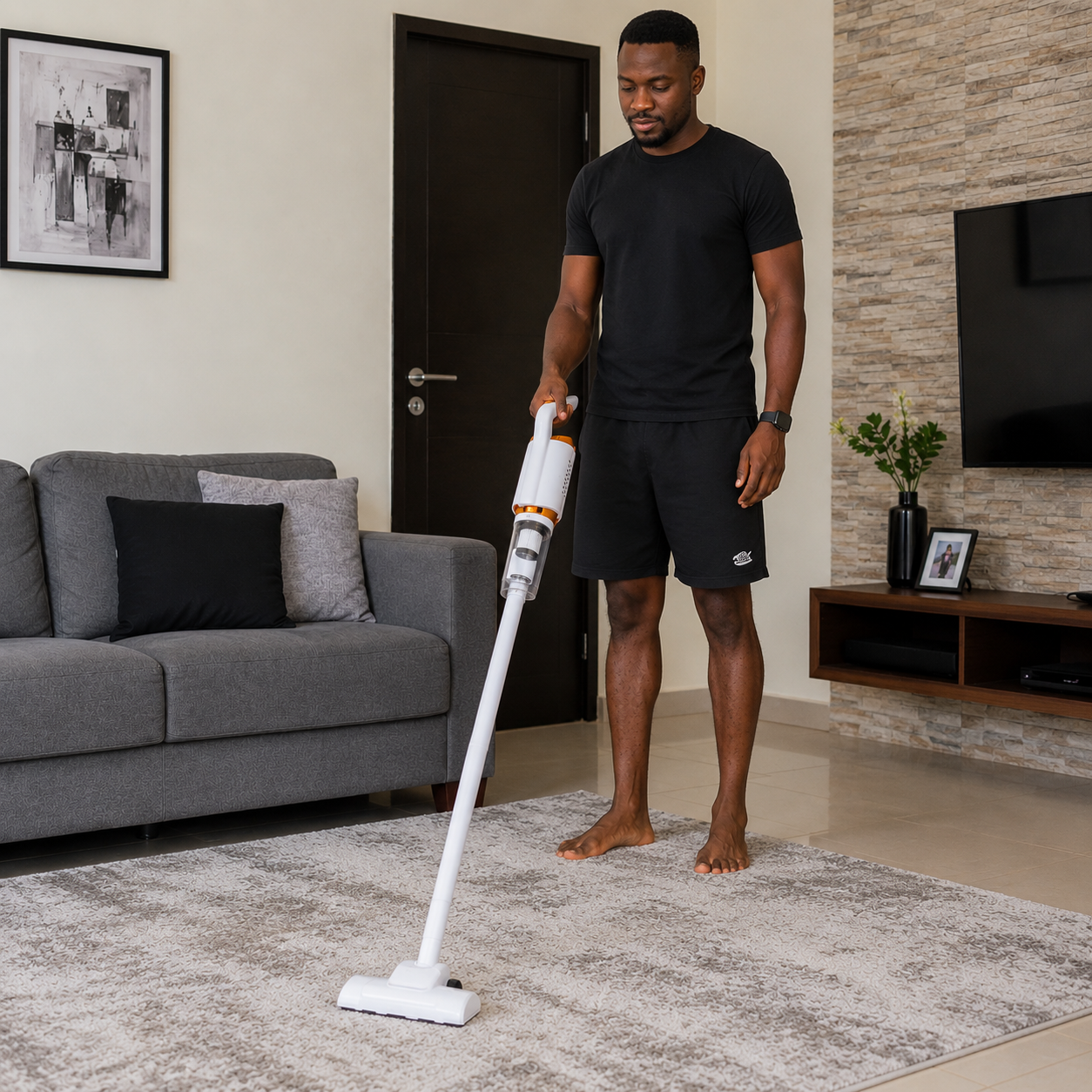 Multipurpose Wireless Vacuum Cleaner in use on a living room rug